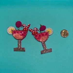 Beaded Pink Sequin Cocktail Earrings